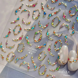 French Lines Gemstone Necklace Gilding Light Luxury Pearl Self Adhesive Nail Art Decorations Stickers Manicure Decals Wholesale (ONLINE ORDER ONLY)