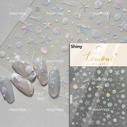 Hot Stamping Laser Shell Conch Starfish Pearl Whale Coral Dolphin Summer Beach Sea Wave Jellyfish Bubble Nail Art Stickers Decal (ONLINE ORDER ONLY)