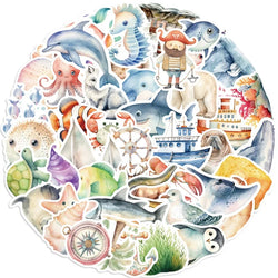 10/30/50PCS Fresh Sea Animal PVC Sticky Sticker Aesthetic DIY Korean Stationery Decoration Scrapbooking School Supplies for Kids (Online Order Only)