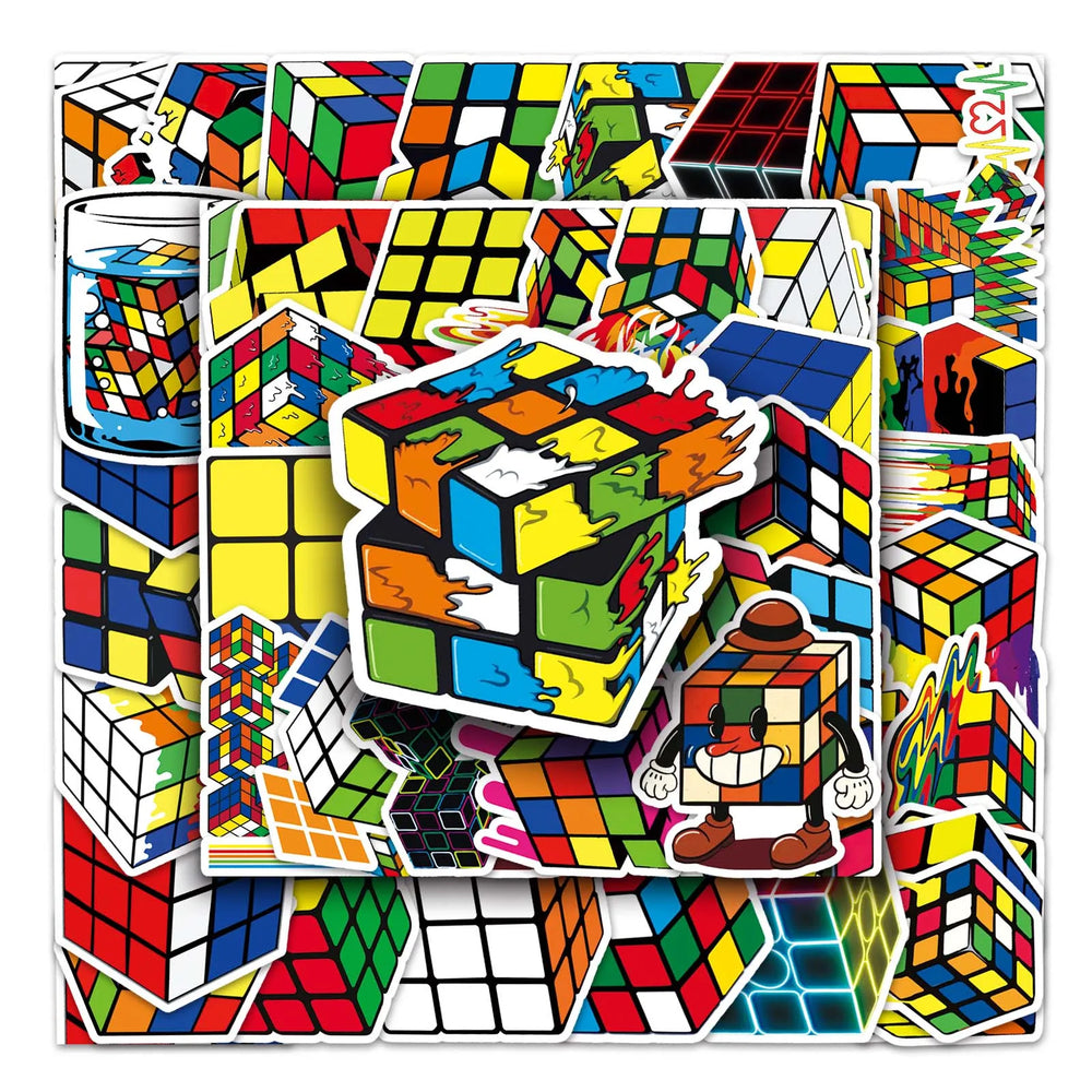 50Pcs Magic Cube Cartoon Waterproof Vinyl Stickers for Skateboard Snowboard (Online Order Only)