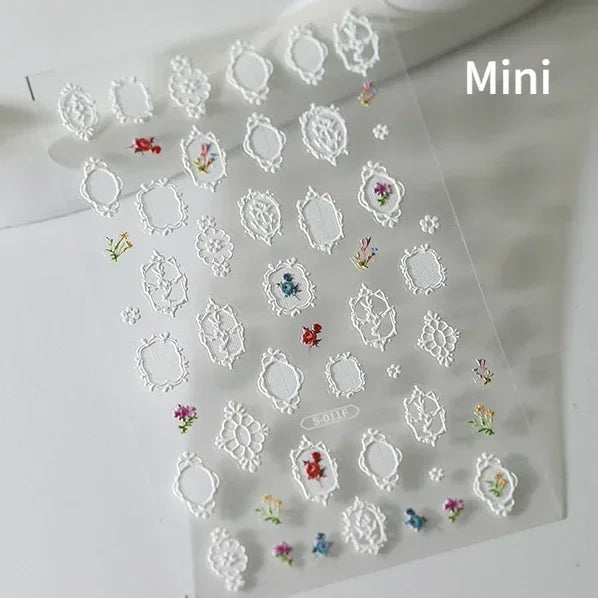 Retro Rose Gold Photo Frame Dried Flower Delicate Totem 3D Self Adhesive Nail Art Stickers 5D Shiny Rhinestone Manicure Decals (ONLINE ORDER ONLY)