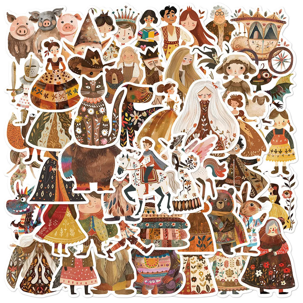 10/30/50PCS Cute Fairy Tale Character Stickers Funny Retro Cartoon Decals Waterproof Decoration DIY Diary Scrapbook Laptop Bike (Online Order Only)