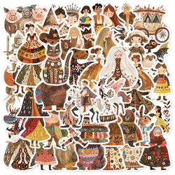 10/30/50PCS Cute Fairy Tale Character Stickers Funny Retro Cartoon Decals Waterproof Decoration DIY Diary Scrapbook Laptop Bike (Online Order Only)