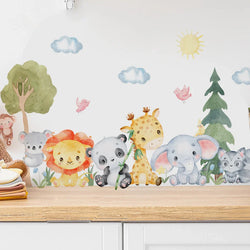 Watercolor Cartoon Lion Elephant Wall Stickers Vinyl Nursery Decals Kids Room Decor (ONLINE ORDER ONLY)