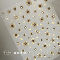 Retro Flowers Petal Pearl Rhinestones Halo Dyeing Chic Daisy Vintage Gold Foil  Floral Designs Nail Art Stickers Manicure Decals (ONLINE ORDER ONLY)