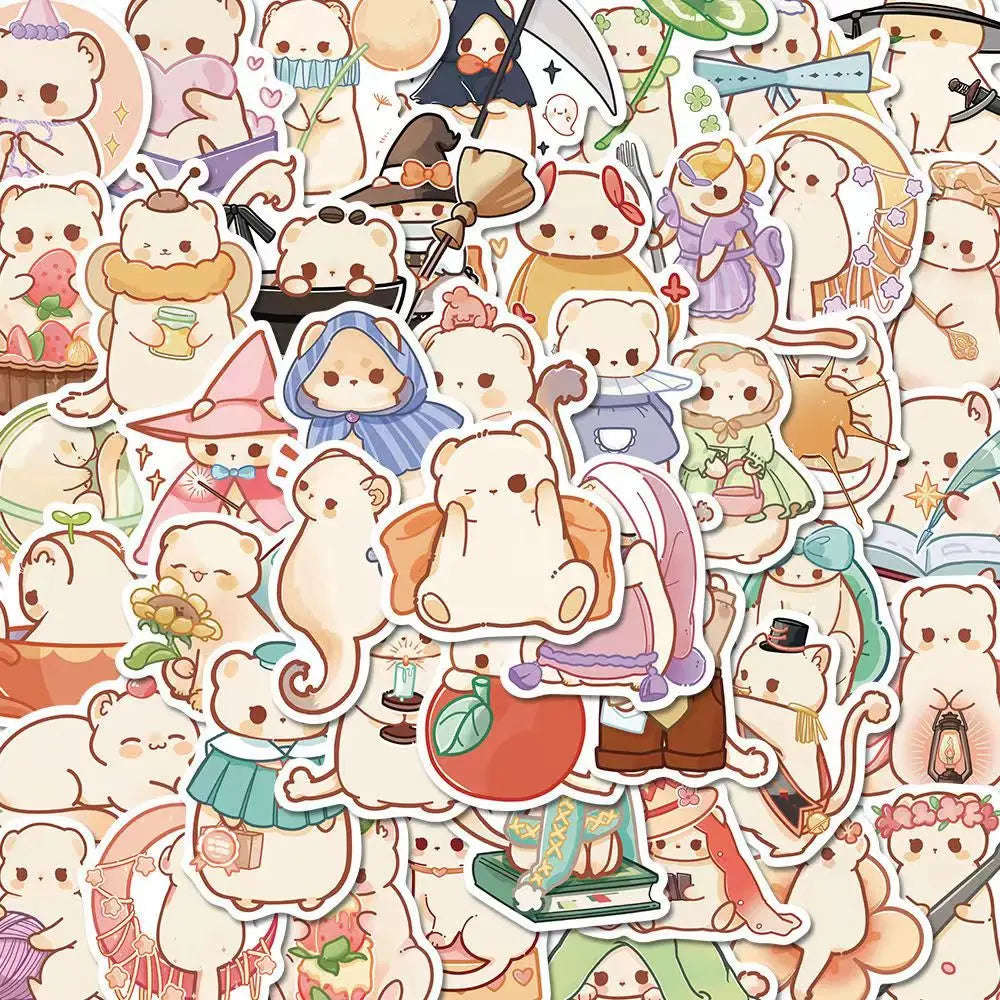 50PCS Cute Animal Ferret Sticker Waterproof Decoration DIY Scrapbook Cup Laptop Luggage Helmet Kids Toy Decal (ONLINE ORDER ONLY)