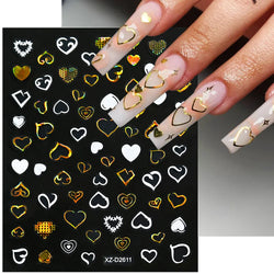 1PC Holographic Laser Heart Nail Stickers-3D Self-Adhesive Golden White Valentines Day Nail Decals For Women Nail Art Decoration (ONLINE ORDER ONLY)