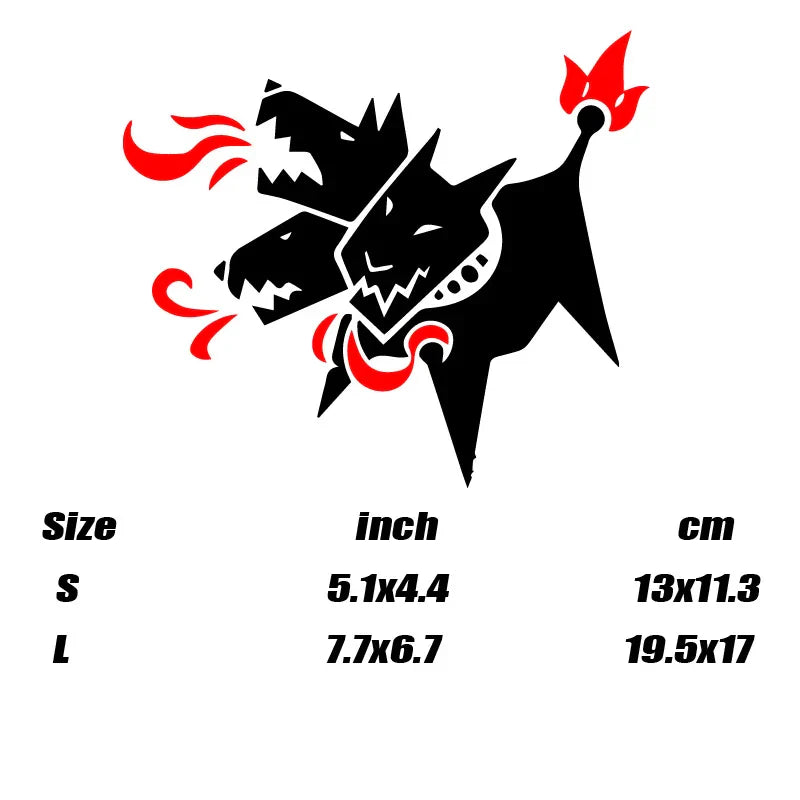Cartoon Cerberus Stickers,cute&funny Three-headed dog brething fire,White and Black，For Cars, Trucks, Walls, Motorcycles (ONLINE ORDER ONLY)