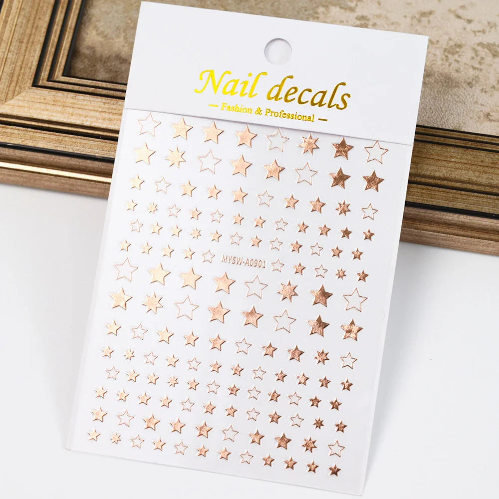 1 Sheet Star Nail Art Stickers 3d Self Adhesive Nail Decals Black White Golden Silver Color Star Design Nail Supplies Accessory (ONLINE ORDER ONLY)