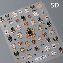 Poker Red Love Heart Square Grid Star Moon Card Pattern Spade Retro 3D Self Adhesive Nail Art Decoration Sticker Manicure Decals (Online Order Only)