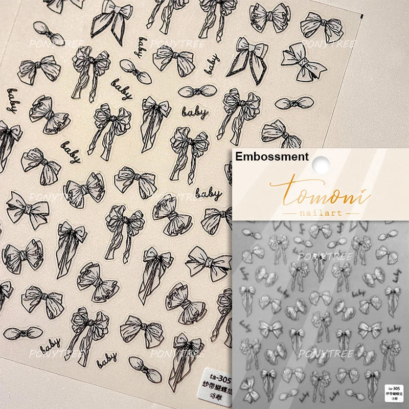 White Pearl Various Bowknot Line Tassel Tender Ribbon Arc Charming Self Adhesive Nail Art Decorations Stickers Manicure Decals (ONLINE ORDER ONLY)