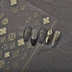 Gold Stamped Silver Totems Geometric Patterns Figure 5D Self Adhesive Nail Art Stickers Stars Bohemia Manicure Decals Wholesale (Online Order Only)
