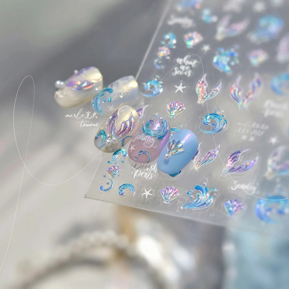 Shiny Mermaid Tail Fish Tail Sea Wave Jelly Spoondrift Shell Starfish Ocean Romantic Delicate Nail Art Stickers Manicure Decals (ONLINE ORDER ONLY)