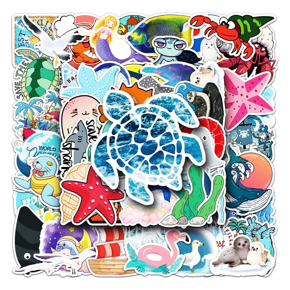 50Pcs Ocean Cartoon Waterproof Vinyl Stickers for Skateboard Snowboard (ONLINE ORDER ONLY)