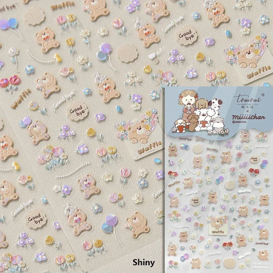 Bowknot Dog puppy Christmas Hat Strawberry Cake Food Coffee Cherry Love Heart Adhesive Nail Art Sticker Reliefs Manicure Decals (Online Order Only)