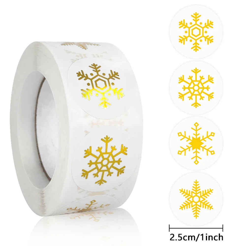100-500Pcs Gold Snowflake Christmas Stickers Candy Bag Envelopes Sealing Label Christmas Gifts Box Decorations Sticker (ONLINE ORDER ONLY)