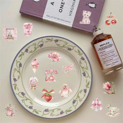 50PCS Cartoon Pink PET Sticky Sticker Aesthetic Korean Stationery DIY Decoration Scrapbooking School Supplies for Kids (ONLINE ORDER ONLY)