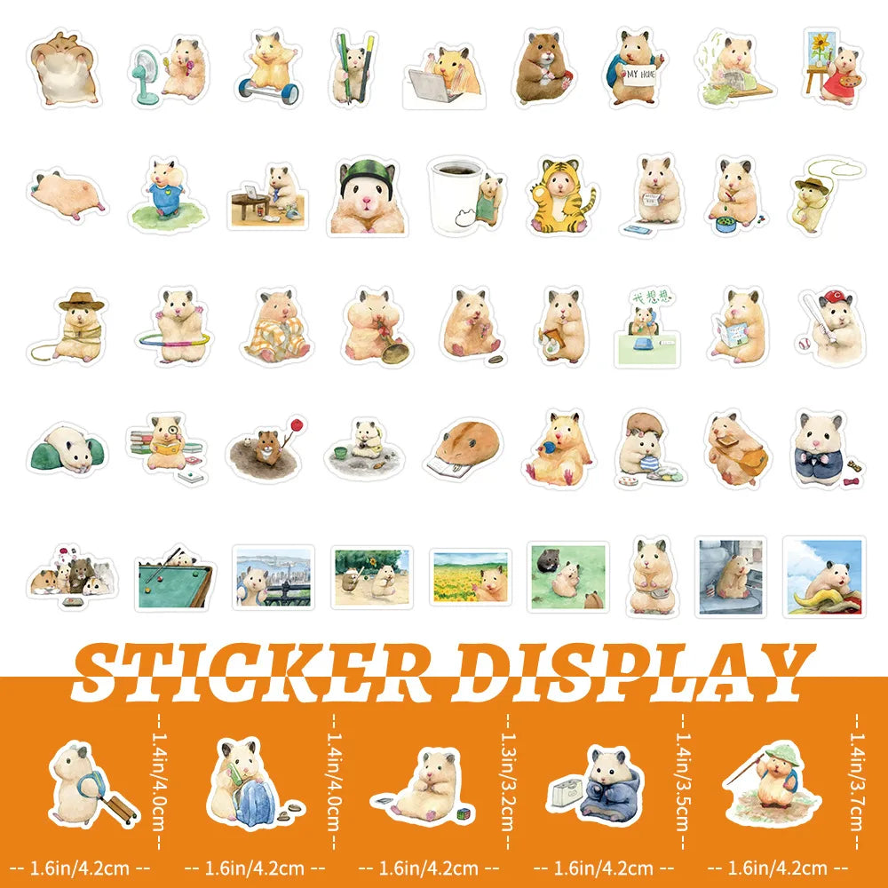 10/30/50/100PCS Kawaii Hamster Stickers Cute Animal Cartoon Graffiti DIY Decals Luggage Laptop Phone Guitar Bike Skateboard Toy (ONLINE ORDER ONLY)