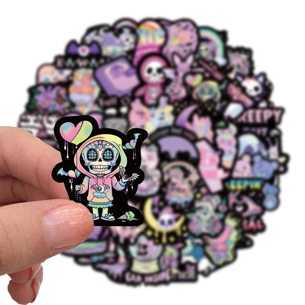 10/30/56PCS Cute Cartoon Halloween Gothic Horror Stickers Decals Skull Decals Decoration For Suitcase Notebook Laptop Fridge Car (ONLINE ORDER ONLY)