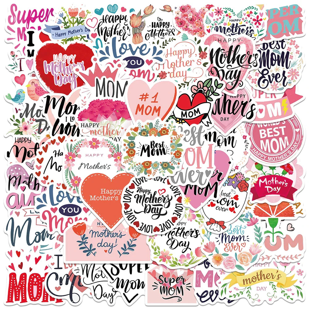 50PCS Cute Mom's Day Cartoon Stickers Vinyl for Gift Decoration DIY Phone Car Laptop Fridge Anime Decal (ONLINE ORDER ONLY)
