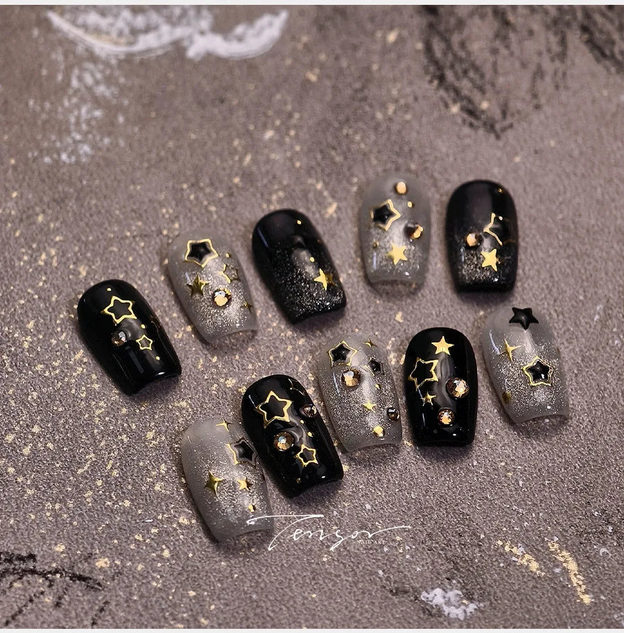 Hollow Out Black Gold Star Starburst Round Dot Night-time Tiny Spot Self Adhesive Nail Art Stickers Manicure Decals Wholesale (ONLINE ORDER ONLY)