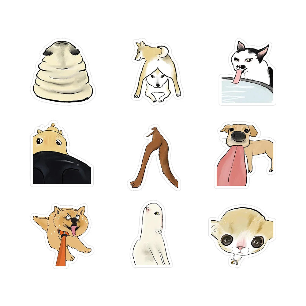 Animal Stickers Pack: Dog Cat Cartoon Decals for Luggage, Laptop, Phone, Car, Bike, Skateboard (Online Order Only)