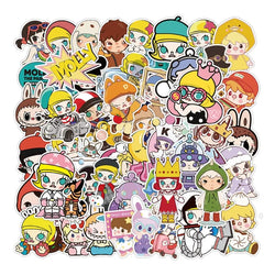 50pcs POP MART Cartoon Stickers for Luggage, Water Bottles, Scooters, Phones, Laptops, Refrigerators (Online Order Only)
