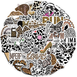 50Pcs Fashion Sexy Leopard Print Animal Sticker Irregular Phone Computer Luggage Motorcycle Helmet Decorative Sticker Decal (Online Order Only)
