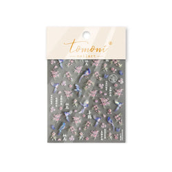 Pink Peach Blossom Blue Magpie Butterfly Bird Wing Tree Branch Animals Plants Shiny 3D Adhesive Nail Art Stickers Manicure Decal (ONLINE ORDER ONLY)