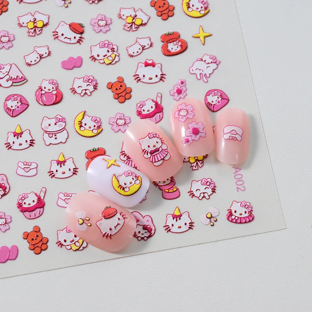 1pc 5D Cartoon Nail Art Stickers Waterproof Matte Finish with Kuromi, Cinnamoroll & Hello Kitty Designs Perfect for DIY Manicure (Online Order Only)