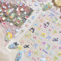 Summer Beach Bikini Watermelon Duck Cat Ice Cream Shell Coconut Tree Cherry Starfish Sunglasses Nail Art Sticker Manicure Decals (ONLINE ORDER ONLY)