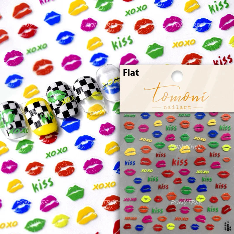 Colourful Graffiti Round Dot Line Water Droplet Cute Comma Geometric Jelly 5D Self Adhesive Nail Art Stickers Manicure Decals (Online Order Only)
