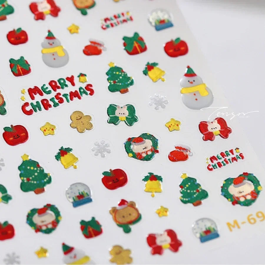 Snowman Apple Stars Gift Bell Snowflake Christmas Tree 3D Jelly Self Adhesive Nail Art Stickers Santa Claus Xmas Manicure Decals (ONLINE ORDER ONLY)