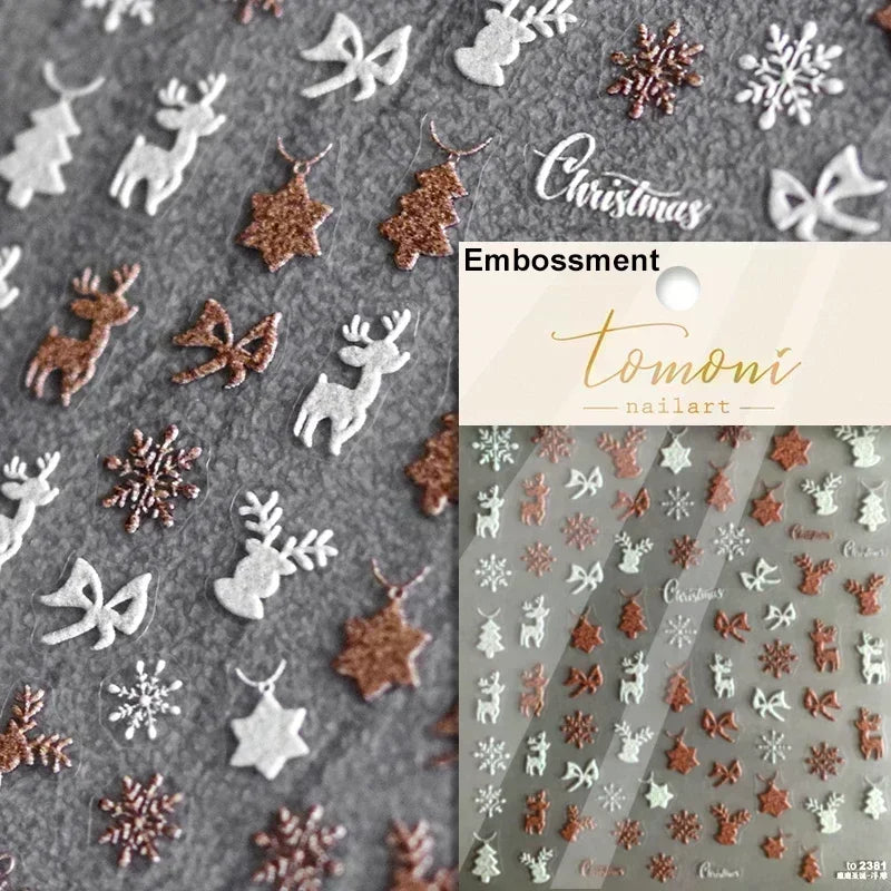 Black White Christmas Tree Snowflake Bowknot Snowman Socks Star Santa Hat Deer Rhinestone Winter Nail Art Sticker Manicure Decal (Online Order Only)
