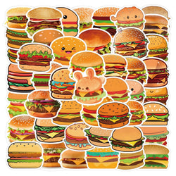 Hamburger Cartoon Stickers Pack - Cute Food Meme Decals for Scrapbook, Laptop, Phone, Guitar, Car, Bike (ONLINE ORDER ONLY)