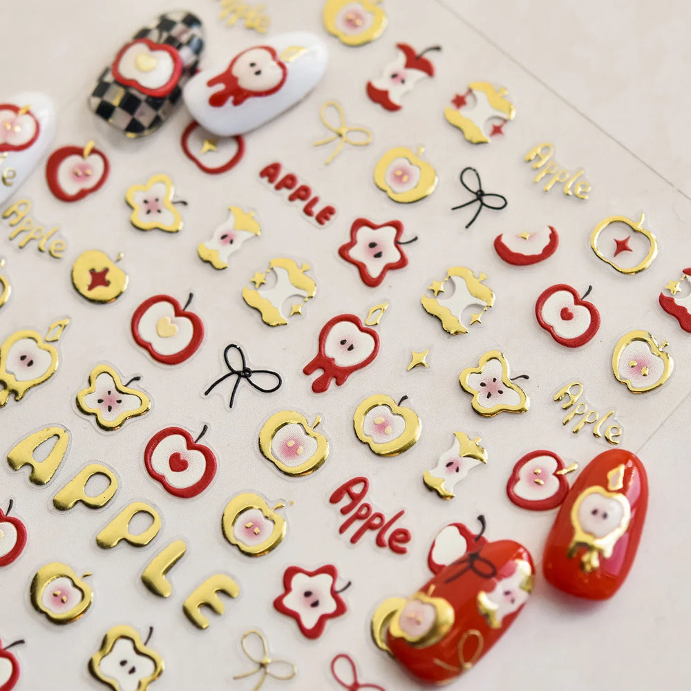 Shiny Attractive Apple Core Peel Cute Fruits Bowknot Tie Star Self Adhesive Nail Art Stickers Charming Rhinestone Manicure Decal (ONLINE ORDER ONLY)
