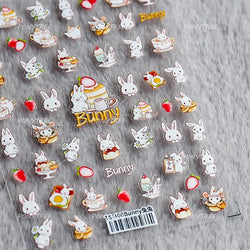 Cute Rabbit Fan Peach Blossom Teacup Lollipop Strawberry Star Cherry Hat Soft Embossed Adhesive Nail Art Stickers Manicure Decal (ONLINE ORDER ONLY)