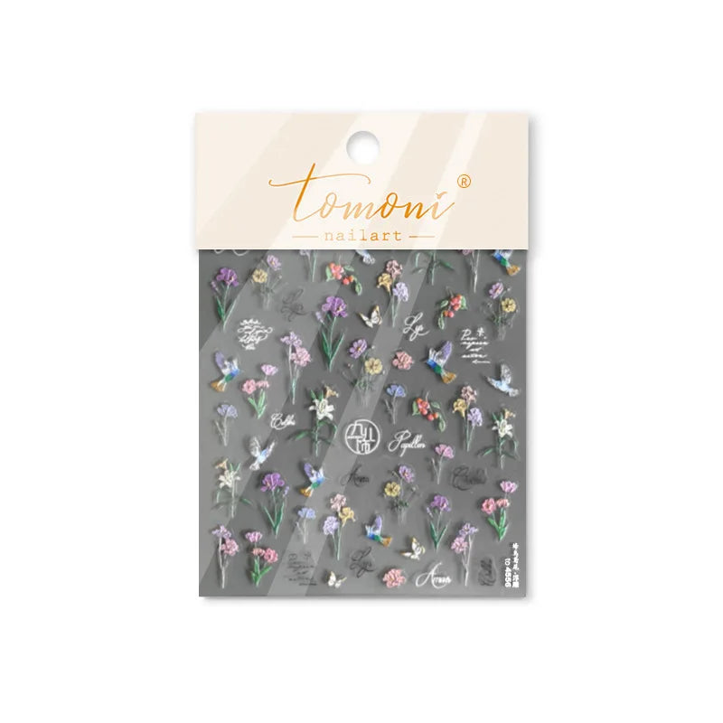 Hummingbird Iris Butterfly Peony Rose Tulip Daisy Lily Flowers Morning Glory Pearl Rhinestones Nail Art Sticker Decoration Decal (ONLINE ORDER ONLY)