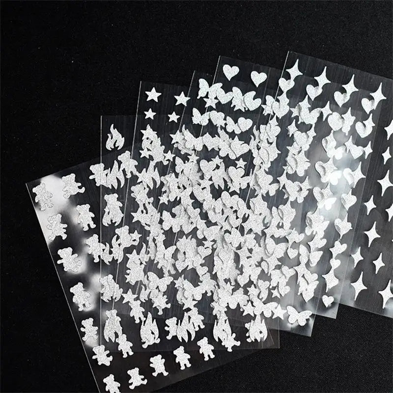 Reflective Glitter 3D Nail Stickers Love/Bear/Butterfly/Flame/Star Design Foils Sliders Manicure Decals Wraps Press on Nail Tool (ONLINE ORDER ONLY)