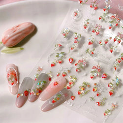 Strawberry Retro Lace Border  Flower Lovely Fruit Pearl Pendant Leaves Self Adhesive Nail Art Stickers Manicure Decal Wholesale (Online Order Only)
