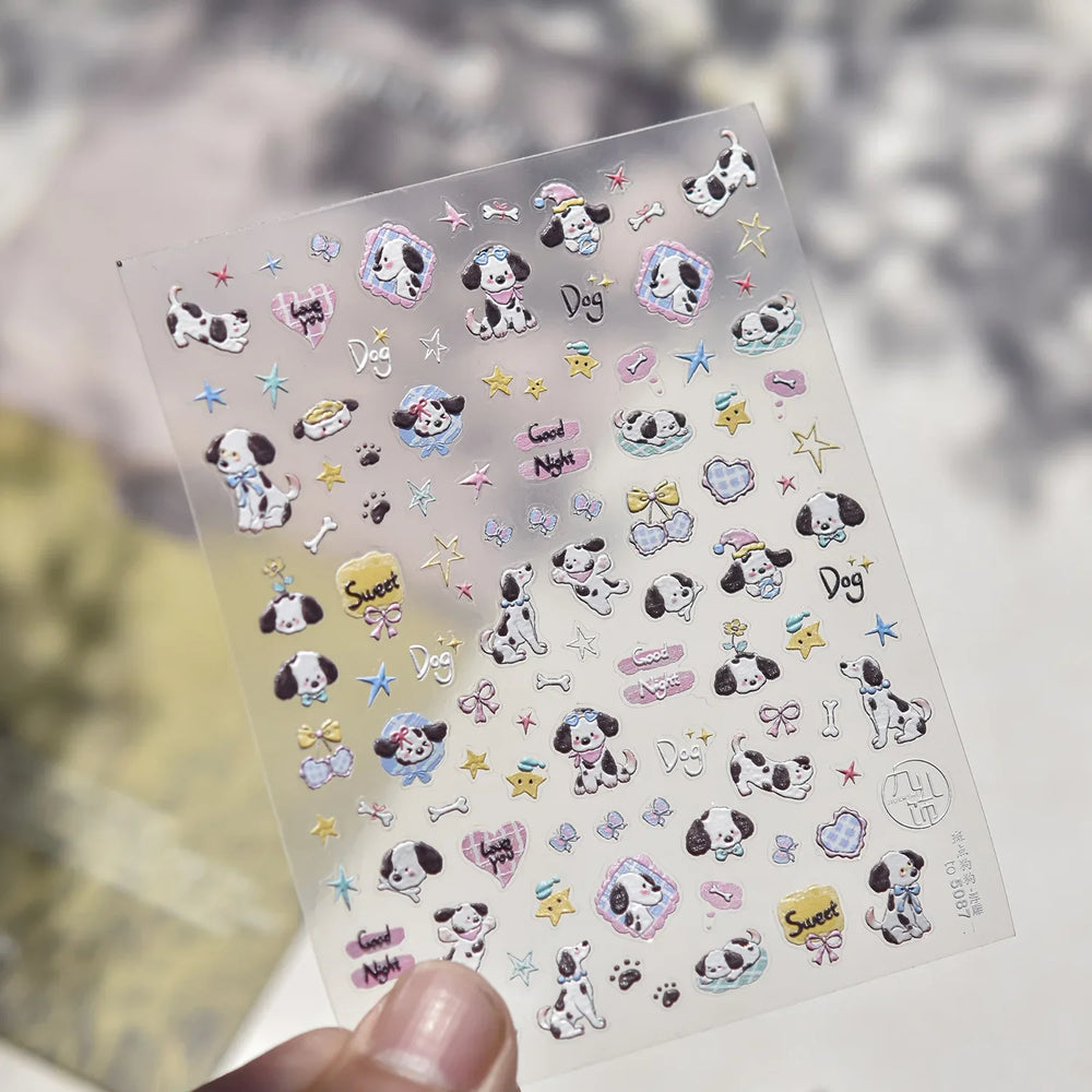 Cute Bear Star Dog Bowknot Love Heart Good Night Bone Bread Flower Self Adhesive Nail Art Decorations Stickers Manicure Decals (Online Order Only)