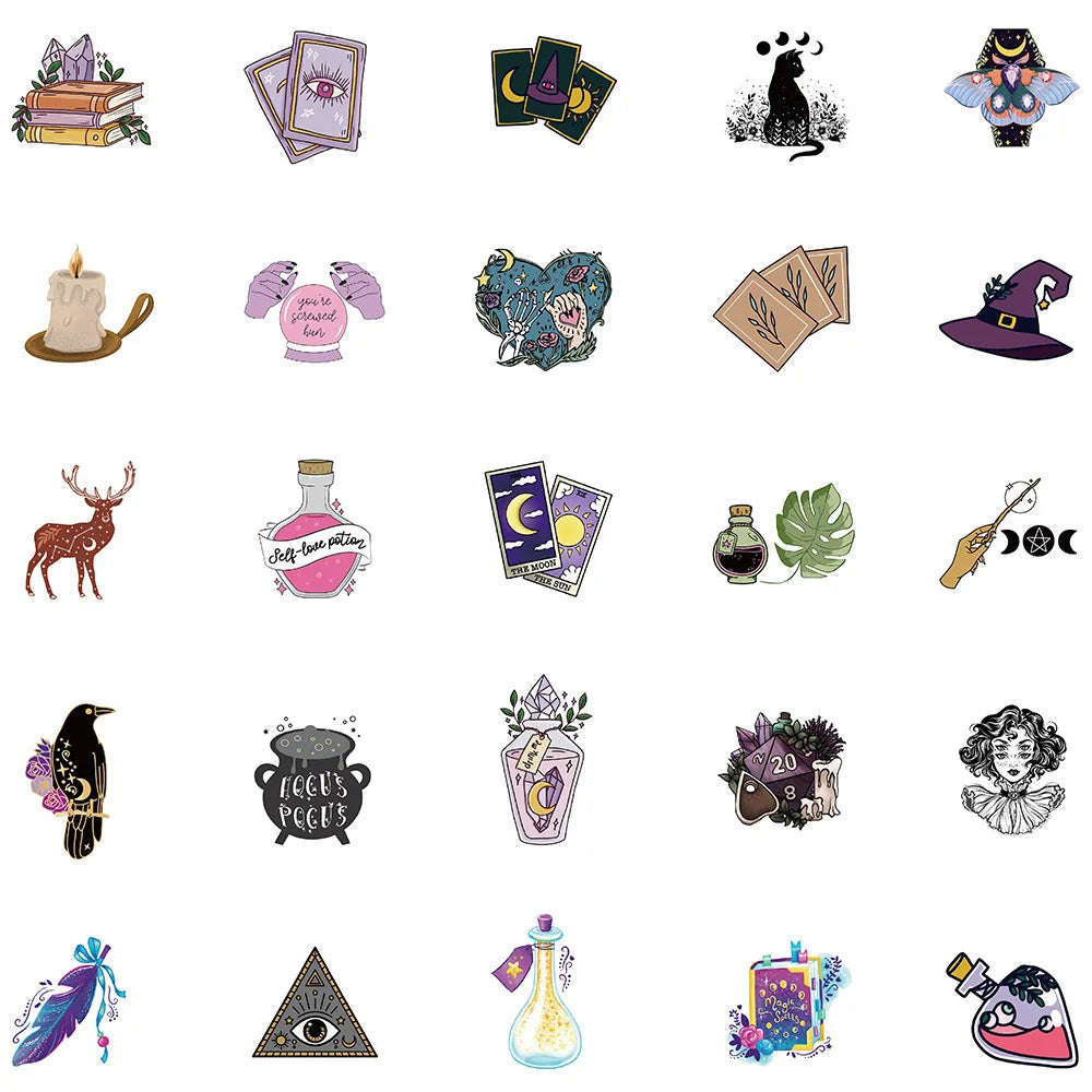 10/30/50pcs Gothic Boho Witch Magic Apothecary Graffiti Stickers Skateboard Guitar Luggage Car Phone Cool Sticker Decal Kid Toy (Online Order Only)