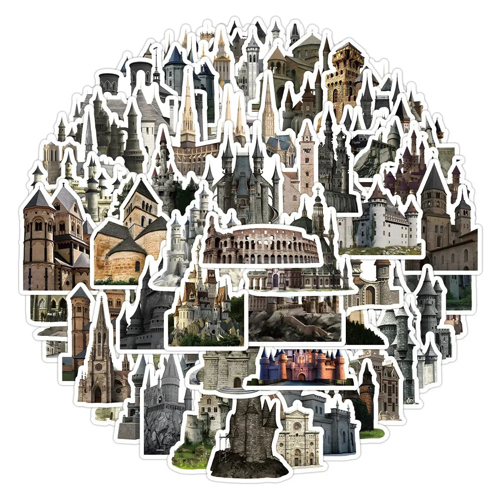 10/60Pcs European Architecture Graffiti Stickers Decals for Kids Toys Laptop Phone Luggage Scrapbook Skateboard Creative Sticker (ONLINE ORDER ONLY)