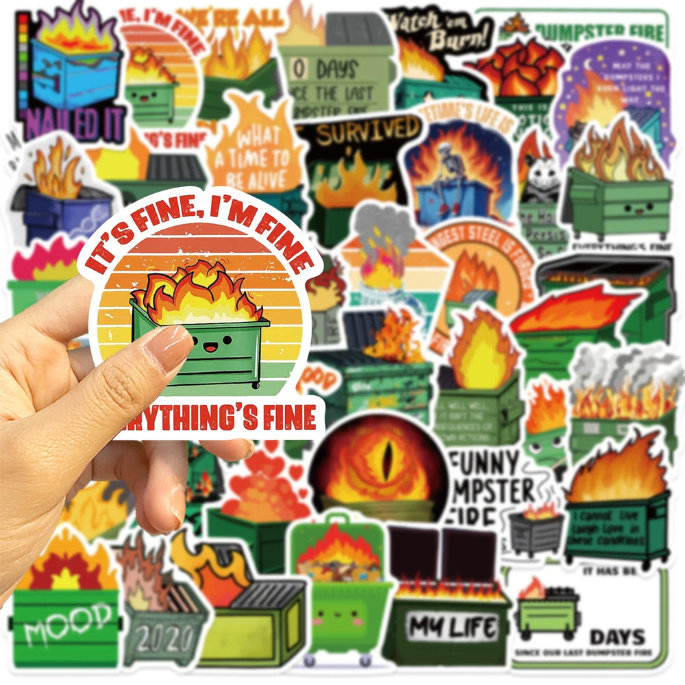 56Pcs Creative Dumpster on Fire Stickers For Phone Suitcase Journal Accessories Scrapbooking Supplies DIY Graffiti Stickers (Online Order Only)