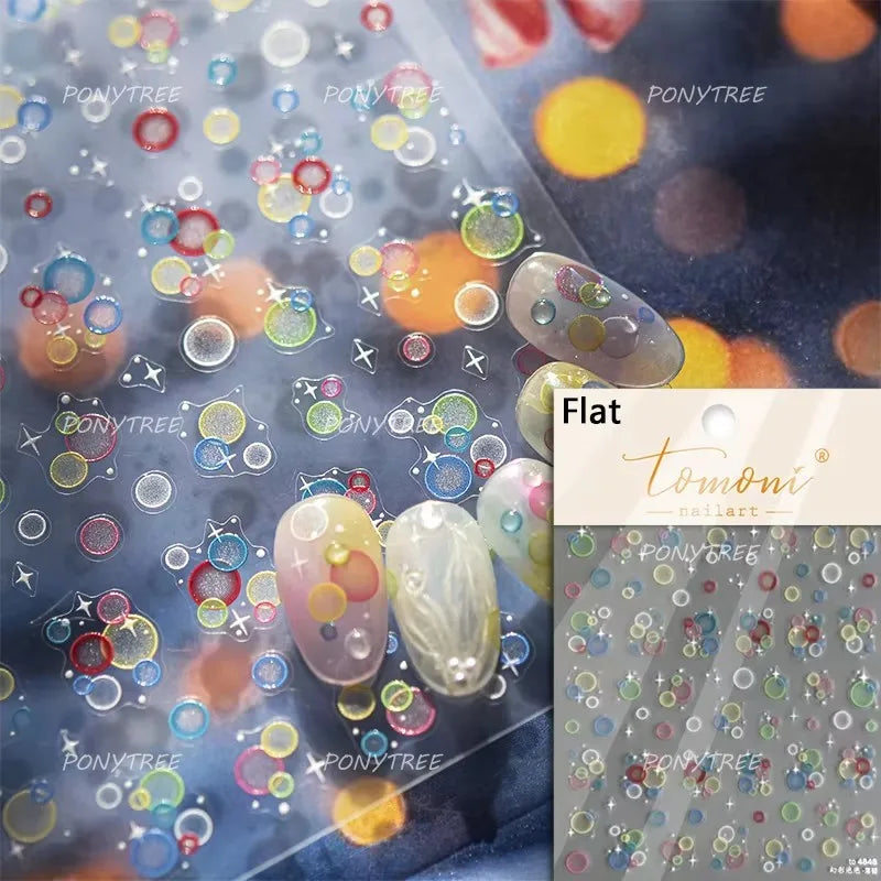 Colorful Bubbles Star Shiny Dreamy Glass Shards Flat 5D Soft Embossed Relief Self Adhesive Nail Art Sticker Chic Manicure Decal (ONLINE ORDER ONLY)