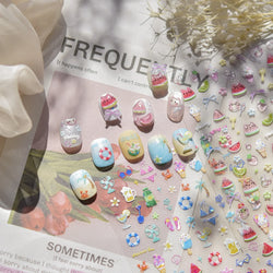 Summer Beach Bikini Watermelon Cat Popsicle Swim Ring Ice Cream Shell Coconut Tree Nail Art Decoration Stickers Manicure Decals (Online Order Only)