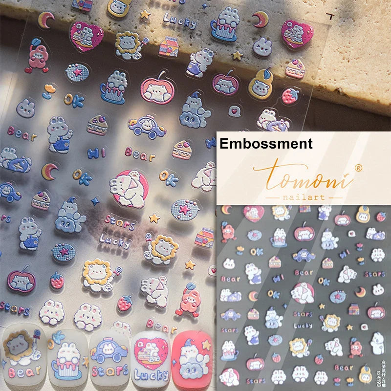 Pink Running Rabbit Bowknot Wreath Bunny Flower Tie Totem Pattern Self Adhesive Nail Art Sticker Pearl Rhinestone Manicure Decal (Online Order Only)