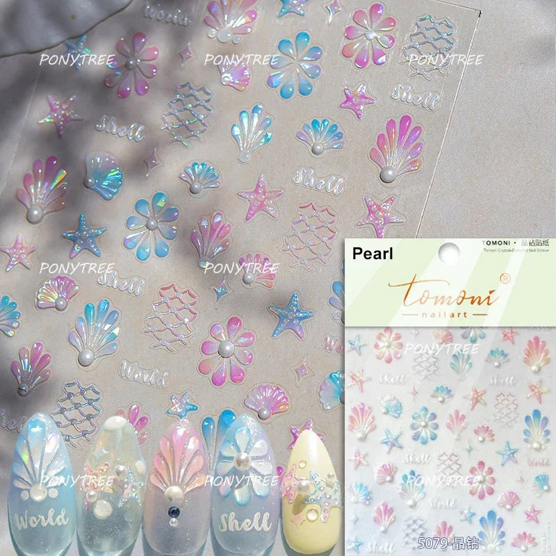 Beach Colourful Conch Dolphin Shell Starfish Jellyfish Star Summer Sea Wave Vacation Mode Water Bubble Nail Art Stickers Decals (Online Order Only)