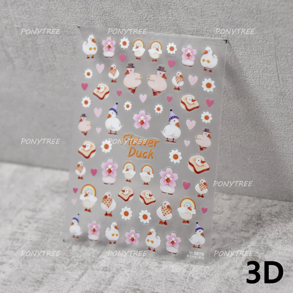 Cute Duck Pear Bowknot Mini Flower Duckling Line Bow Photo Frame Seal Stamp Figure Self Adhesive Nail Art Sticker Manicure Decal (ONLINE ORDER ONLY)