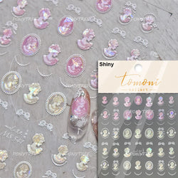French Romantic Lace Flower Fabric Art Pearl Pendant Portrait Bowknot Textile Printing Delicate Nail Art Stickers Manicure Decal (ONLINE ORDER ONLY)